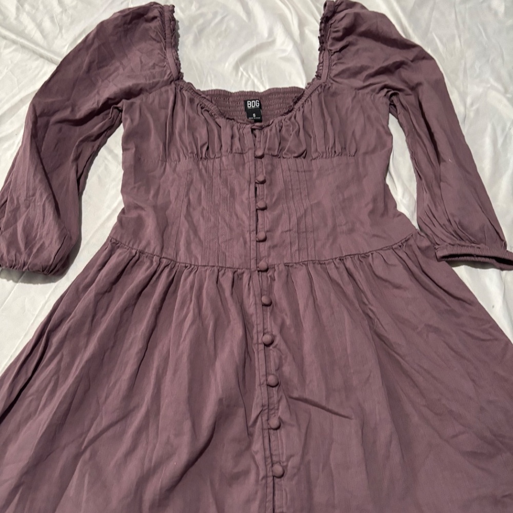 BDG Urban Outfitters Button-Down Puff Sleeve Dress - Mauve - S - Picture 3 of 9